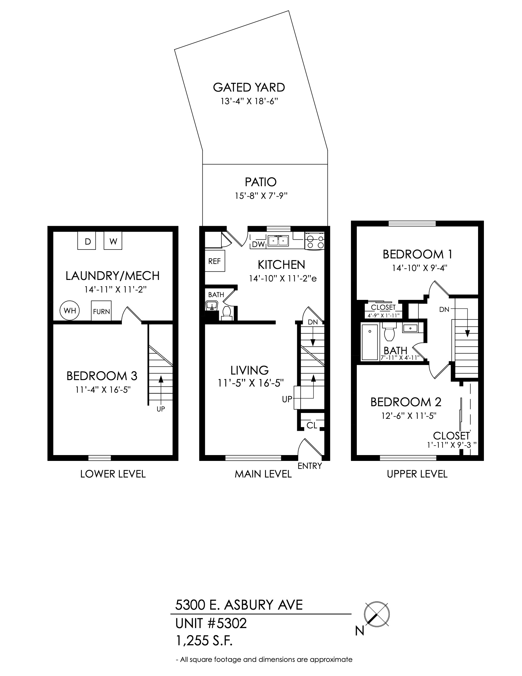 Floor plan for 3 beds, 1.5 baths, 1280 sqft